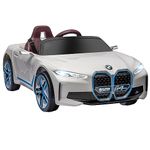 HOMCOM BMW i4 Licensed 12V Kids Electric Ride-On Car with Remote Control, Portable Battery, Music, Horn, Lights, MP3 Slot, Suspension Wheels, for Ages 3-6 Years - White