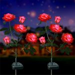 XLUX Outdoor Solar Powered Rose Lights, Decorative Flower lamp, for Garden Yard Patio Pathway Lighting, Rainproof, Red 2 Pack