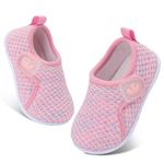 JIASUQI Baby Shoes Boys Girls Breathable First Walking Shoes Infant Soft Sneakers Crib Shoes Lightweight Slip On Shoes(Pink Purple,12-18 Months)