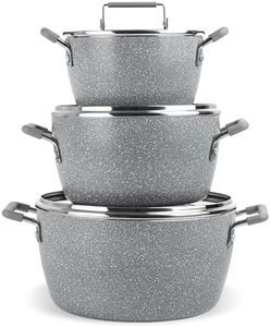 Granitestone Gray Pots and Pans Set Nonstick, 6 Stackable Piece Cooking Pots Set, Kitchen Pots, Non Stick Coating, 5qt 3qt & 1.5qt Pots with Lids, Stay Cool Handles Dishwasher Safe 100% Toxin Free
