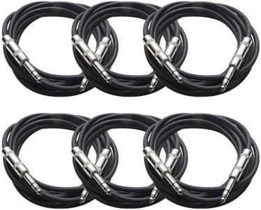 Seismic Audio SATRX-10Black6 6 Pack of Black 10' 1/4"TRS to 1/4" TRS Patch Cables