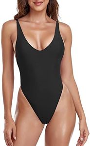 RELLECIGA Women's Black V-Neck Open Back One Piece Swimsuits Size Medium