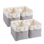 Mangata Canvas Storage Boxes, 33 x 38 x 33cm Large Foldable Storage Baskets for Organizing Clothes Nursery Home (Grey/White, Set of 4)