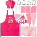 R HORSE 18Pcs Kid Cooking and Baking Toys Set, Pink Toddler Chef Outfit with Utensils, Complete Cooking Set with Kid Apron and Chef Hat, Toddler Chef Dress Up Baking Set Cooking Baking Gift for Girls