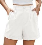 Jouica Womens Female Running Shorts Beach Loose Elastic Waist Button Down Comfy Solid Shorts for Women for Casual Summer Athletic Pants,01White,Medium