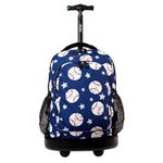 J World New York Sunny Rolling Backpack for Kids and Adults, Base Ball, 17 X 11.5X 5.5" (H X W X D)", Sunny Rolling Backpack for Kids and Adults