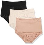 Warner's Women's Blissful Benefits No Muffin Top Breathable Micro Brief Panties Multipack, Toasted Almond/Butterscotch/Black, L