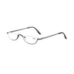 KoKoBin Half Frame Reading Glasses Spring Hinges for Men Women Slim Half Moon Lens Readers Metal Semi Rimless Eyewear(Gray，+2.0)