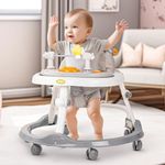 Baybee Windy 2 in 1 Baby Walker for Kids, Foldable Round Kids Walker with 2 Height Adjustable | Activity Walker for Baby with Musical Toy Bar & Light | Push Walker Baby 6-18Months Boy Girl (Grey)