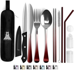 Taplord Portable Travel Silverware Set With Case - Includes 10 Pcs of Utensils, Stainless Steel Flatware For Camping, Easy to Travel, Lightweight (Red Two Tune)