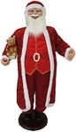 Fraser Hill Farm 58-in. Dancing Santa in Red Sequin Suit with Teddy Bear and Wrapped Gifts | Indoor Animated Holiday Home Decor | Motion-Activated Christmas Animatronic | FSC058-2RD8