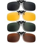 Hifot Clip on Sunglasses 4 Pack, Polarized Lens Fit Over Prescription Glasses, Flip up Rimless Myopia Nearsighted Sunglasses