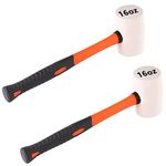 ZOENHOU 2 PCS 16 Oz White Rubber Mallet Hammer, Solid Rubber Mallet Head with Absorbing Fiberglass Handle, Rubber Hammer for Flooring, Woodworking, All Projects