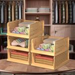 Kuber Industries Large 5 Pcs Storage Organizer | Wardrobe Organizer For Clothes | Cupboard Organizer | Foldable Shirt Stacker Box | Cloth Box for Almirah | Closet Storage Basket| Ivory