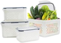 4-Pack Fruit Storage Containers for Fridge with Removable Colanders, 4 in 1 Produce Storage Containers for Refrigerator, Food Storage Containers with Lid for Salad Berry Lettuce Vegetables Meat Keeper