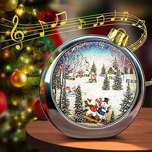 Christmas Snow Globes,6H Timer Glitter Snow Globes Christmas with Music Box 8 Songs, Silver Round Lantern with Xmas Tree