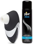 Womanizer W500 Clitoris Vibrator Suction Toy Black/Chrome & Pjur Aqua Water Based Personal Lubricant 3.4 fl oz - Female Sex Toys Bundle