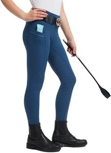 FitsT4 Sports Girls Horse Riding Pants Full Seat Silicone Girls Equestrian Pants Stretchy Kids Breeches Riding Tights Pockets Blue XS