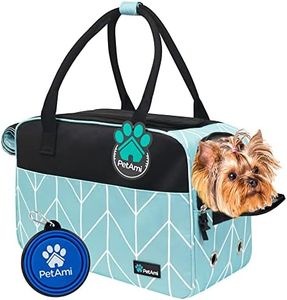 PetAmi Dog Purse Carrier for Small Dogs, Airline Approved Soft Sided Pet Carrier w/Pockets, Ventilated Dog Carrying Bag Puppy Cat, Dog Travel Supplies Accessories Carry Tote, Sherpa Bed, Chevron Teal