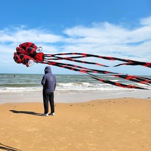 Mint's Colorful Life Octopus Kite, Large 3D Software Octopus Kites for Kids and Adults with Long Tail, Huge Easy Flyer Kites for Beach Trip Family Games and Activities (Red Spotty)