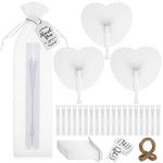 50 Pcs Folding Handheld Fans Paper White Wedding Fans Heart Shaped Folding Fans with Labels and Gift Bags for Wedding Celebration Birthday Party Bridal Shower Favors Kids Supplies