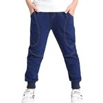 Rysly Boys Cotton Sweatpants Kids Casual Jogger Pants Tapered Ankle Pants Age 4-12 Years (Dark Blue,150)