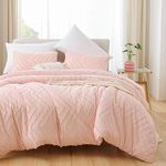 YIRDDEO Pink Comforter King Size 3Pcs, Boho Comforter Set King Pink Farmhouse Bedding Sets King, Vertical Tufted Comforter, Lightweight Neutral Blush Boho Bed Set (1 Comforter, 2 Pillowcases)