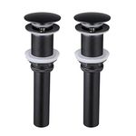 KES Black Sink Drain Without Overflow, Bathroom Sink Stopper, Pop Up Drain Vessel Sink, 2 Pack, All Metal Rustproof Brass and 304 Stainless Steel, Matte Black, S2008D-BK-P2