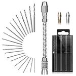 Mini Hand Drill Set with 20pcs Twist Bits 0.3-1.6mm, Linkstyle HSS Spiral Pin Vise Bit Hand Manual Push Drill Chuck for Delicate Manual Work, Electronic and Model Making, Drilling Holes, Wood Working