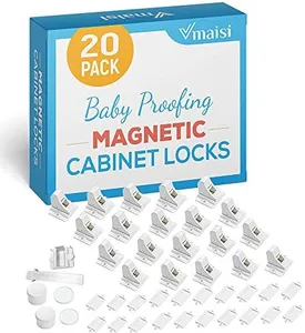 20 Pack Magnetic Cabinet Locks Baby Proofing - Vmaisi Children Proof Cupboard Drawers Latches - Adhesive Easy Installation