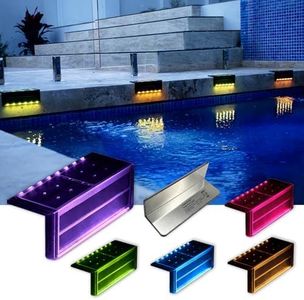 SHONELIGHTING Solar Pool Lights, Color Changing Waterproof Step Lights for Outside, Heavy Duty Stainless-Steel Retaining Wall Light, Ultra-Thin & Anti-Trip 2-Way LEDs for Deck, Stairs, (RGB-W, 6Pack)