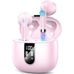 Wireless Earbuds, 2024 Bluetooth Headphones V5.3 Ear Buds Built-in ENC Noise Cancelling Mics, 40H Stereo Bass Bluetooth Earbuds with Dual LED Display, IP7 Waterproof Earphones for Android iOS, Pink