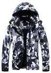 Pooluly Women's Ski Jacket Warm Winter Waterproof Windbreaker Hooded Raincoat Snowboarding Jackets Black Camo