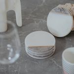 MARBIQUE Italian Marble Coasters Set of 4 Pcs with Brass Strip Inlay Work Round Coaster for Tea Cups, Coffee Mugs and Glasses