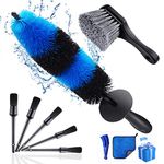 lesasas 9PCS Car Detailing Brushes Set for Wheel Cleaning, 17In Rotating Wheel Brush, Car Cleaner Kit, Short Handle Feather Tire & Rim Cleaning Tool for Dust Remove and Dirty Tyre Washing