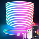 Lamomo LED Neon Rope Lights, 20M/65.6Ft RGB Strip Lights, App Control, Music Sync, Colour Changing, Waterproof, Indoor Decor, Power Adapter Included