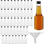 BELLE VOUS 48 Pack Mini Liquor Bottles - Reusable Plastic 100ml (3.4 fl oz) Empty Spirit Bottle with Black Screw Cap, Liquid Funnel for Easy Pouring, Filling - Bottles for Weddings & Parties