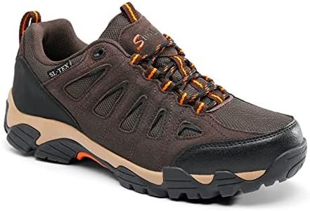 SHULOOK Men's Waterproof Hiking Shoes Lightweight Anti Slip Outdoor Ankle Boots Breathable Hike Trekking Trails Shoe Brown/Orange 8.5