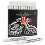 Arteza Acrylic Paint Markers, Pack of 12 White Acrylic Paint Pens, Long-Lasting, Art & Craft Supplies, White Paint Pens with Plastic Nib, Use on Canvases for Painting, Glass, Plastic, and Rock