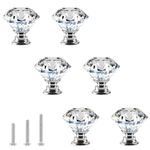 OctinPris 6pcs 30mm Crystal Glass Knobs Door Drawer Wardrobe Pull Knob Diamond Shaped Handles for Cupboard, Cabinet, Dresser in Bathroom, Kitchen, Office ect.