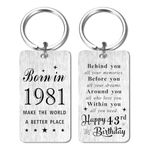 Gezxin Happy 43rd Birthday Gifts for Women Men- 43 Year Yr Old Birthday Keychain for Him Her Male Female- Personalized 1981 43th Birthday Bday Presents for Man Woman