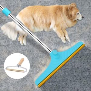 Eaersan Carpet Rake for Pet Hair Removal - Reusable Pet Hair Remover, 60” Adjustable Long Handle Cat Dog Carpet Rake Scraper, Dog Hair Rake Brush for Rugs, Mats, Couch, Furniture