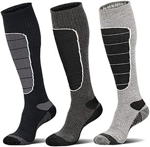 Merino Wool Ski Socks, Cold Weather Socks for Snowboarding, Snow, Winter, Thermal Knee high Warm Socks, Hunting, Outdoor Sports (3 Pairs (Black Grey Grey), X-Large)