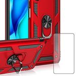 PartyUnix Compatible for Samsung Galaxy Note 5 Case [with Magnetic Ring][Military Grade Armor Bumper][Kickstand] Holder Shockproof Protective with 1& Tempered Glass Screen Protector,Red