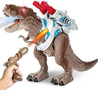 Remote Control React to Shooting Dinosaur Toys, Electronic Walking Spray Dinosaur Toy for Kids, Light Up Eyes, Roaring Sound, Realistic Dragon RC Dinosaur Gifts for 3+ Years Old Boys