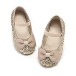 Kiderence Little Toddler Girls Dress Shoes Ballerina Ballet Flats Kids Gold Mary Janes Size 5