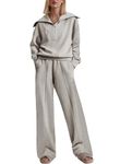 Aleumdr Two Piece Outfits Half Zip Sweatshirt Sweatsuit Fleece Lounge Sets for Women Matching Set Oversized Pullover Wide Leg Sweatpant Tracksuit 2024 Fall Fashion Travel Athletic Clothing Grey