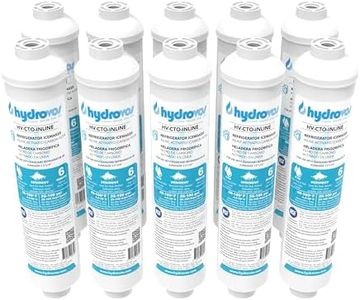 HYDROVOS 10-Inch Inline Water Filter for Ice Maker, Refrigerator, Dishwasher, Reverse Osmosis System, Post Activated Carbon Cartridge Reduces Chlorine, 1/4" NPT Threaded Connection, 10-Pack