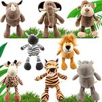 8 Pcs 11 Inch Jungle Safari Animal Stuffed Toys Plush Lion Elephant Zebra Giraffe Tiger Monkey Rhino Hippopotamus for Jungle Zoo Theme Party