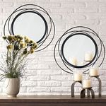 2 Set 15.7'' Black Circle Mirrors Wall Decor Iron Frame Mirrors Wall Art Round Mirrors Home Decor Hanging Mirrors for Living Room/Bedroom/Bathroom/Entryway (Medium Size 15.7 inch,Circles)